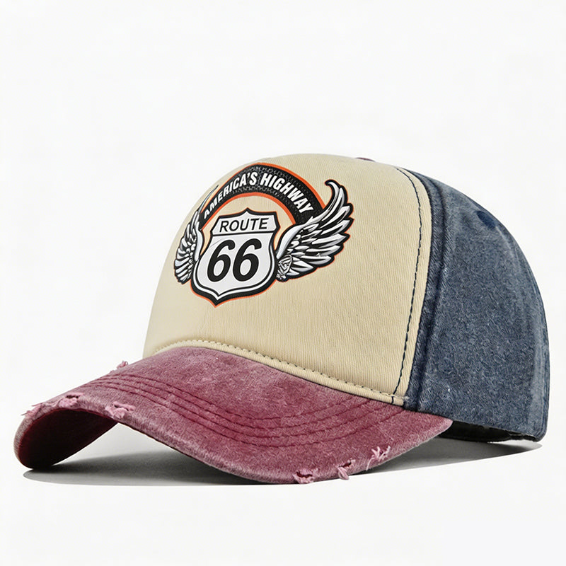 🧢 Vintage Route 66 Baseballkappe – Retro Motorrad-Design, Washed-Optik & Lässiger Stil!