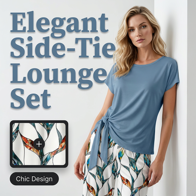 💙 Damen Lounge-Set mit Bindungs-Top & gemusterter Hose – Bequem, stilvoll & perfekt für zu Hause!