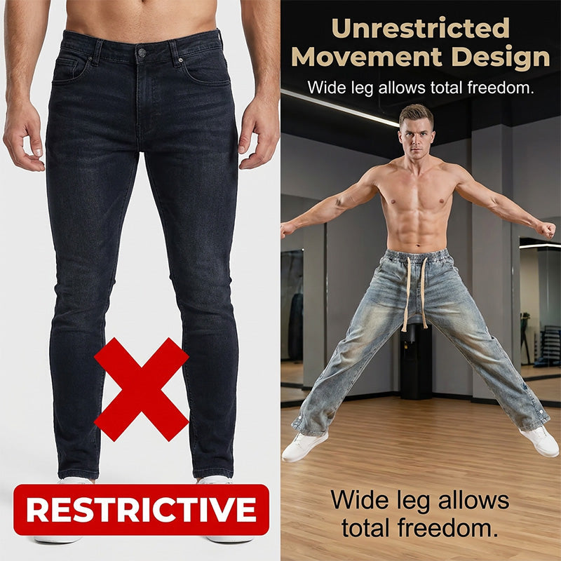 Herren-Jeans mit weitem Bein und Kordelzug für alle Jahreszeiten