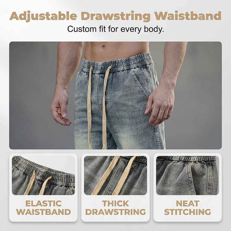 Herren-Jeans mit weitem Bein und Kordelzug für alle Jahreszeiten