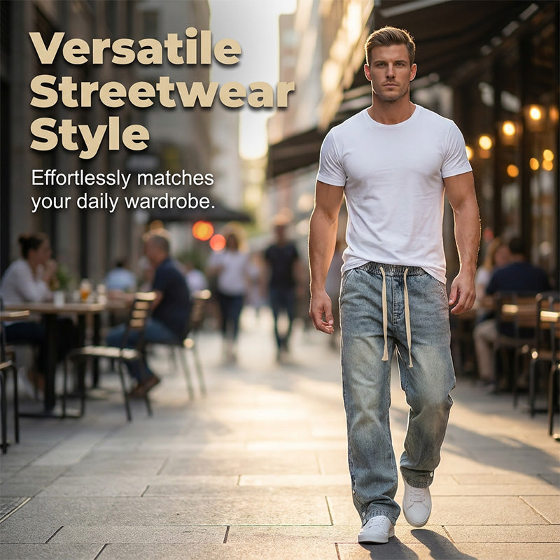 Herren-Jeans mit weitem Bein und Kordelzug für alle Jahreszeiten