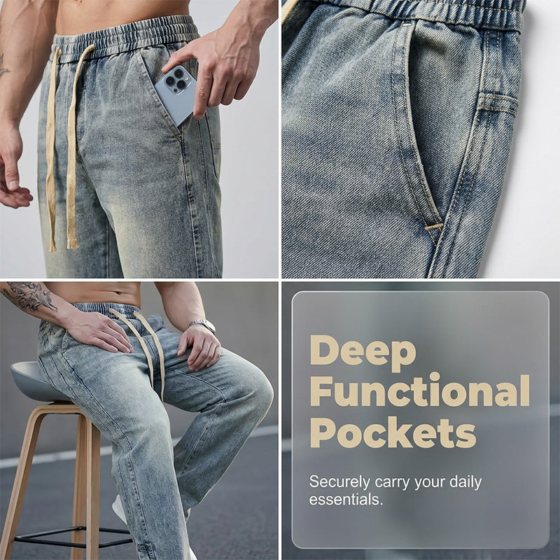 Herren-Jeans mit weitem Bein und Kordelzug für alle Jahreszeiten