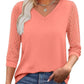 🌸 Lässiges Damen-Top mit V-Ausschnitt & Spitzen-3/4-Ärmeln – Elegant & vielseitig kombinierbar!