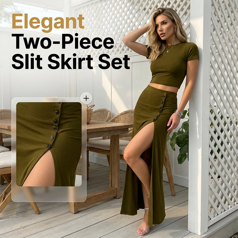 Elegantes figurbetontes Zweiteiler: Kurzes Crop Top und Midirock mit Schlitz