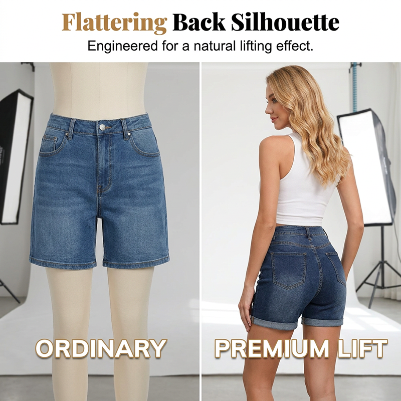 Hochtaillierte Slim-Fit Jeansshorts mit Rollsaum – modern und figurbetont