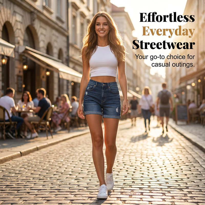 Hochtaillierte Slim-Fit Jeansshorts mit Rollsaum – modern und figurbetont