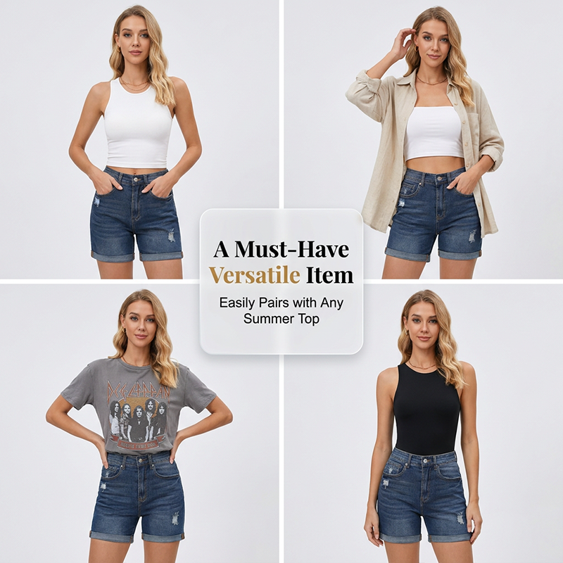 Hochtaillierte Slim-Fit Jeansshorts mit Rollsaum – modern und figurbetont