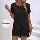 🍂 Einfarbiges Zweiteiler-Set mit asymmetrischem Oberteil & Shorts – Lässig & modern!