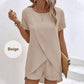 🍂 Einfarbiges Zweiteiler-Set mit asymmetrischem Oberteil & Shorts – Lässig & modern!