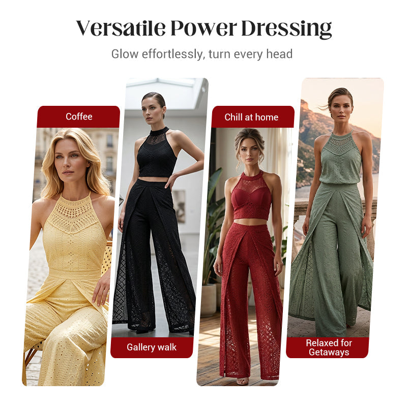 Elegantes Set: Spitzentop & weiter Hose mit Schlitz