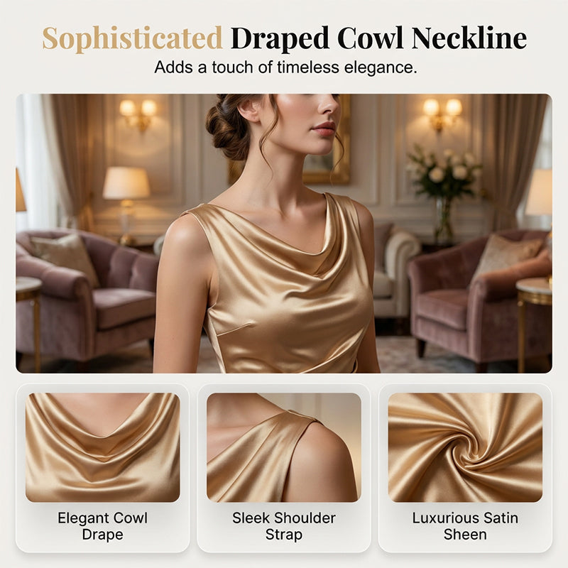 ⏰Elegantes Midikleid aus Satin mit Perldetails – Ärmelloses Abendkleid für Hochzeiten, Partys & festliche Anlässe💃