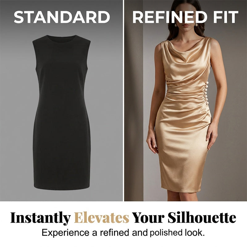 ⏰Elegantes Midikleid aus Satin mit Perldetails – Ärmelloses Abendkleid für Hochzeiten, Partys & festliche Anlässe💃