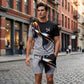 🔥Herren Sport & Freizeit Set: T-Shirt & Shorts mit abstraktem Print – Schnelltrocknend & bequem für Sommer🛍️