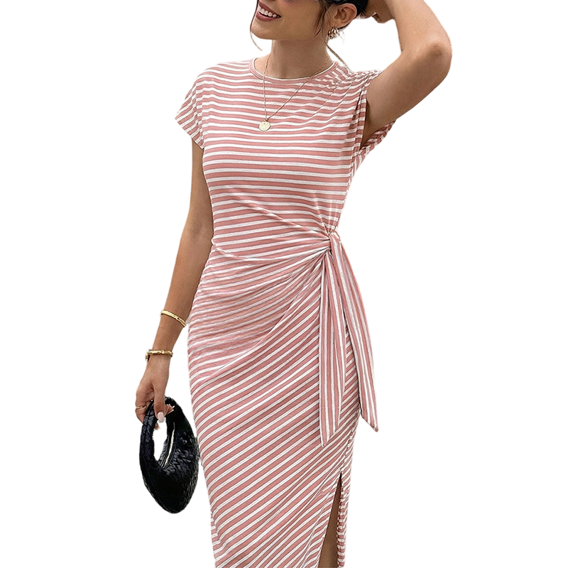 Gestreiftes Midikleid mit seitlicher Schnürung