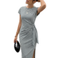 Gestreiftes Midikleid mit seitlicher Schnürung