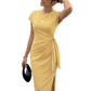 Gestreiftes Midikleid mit seitlicher Schnürung