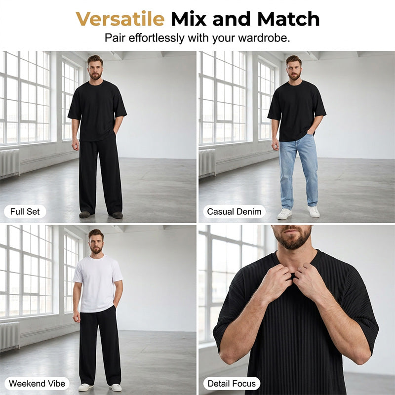 🧍‍♂️Herren Lounge-Set im Plissee-Look – Bequemes Freizeit-Outfit aus weichem Rippstoff für Zuhause & unterwegs 🌟✨