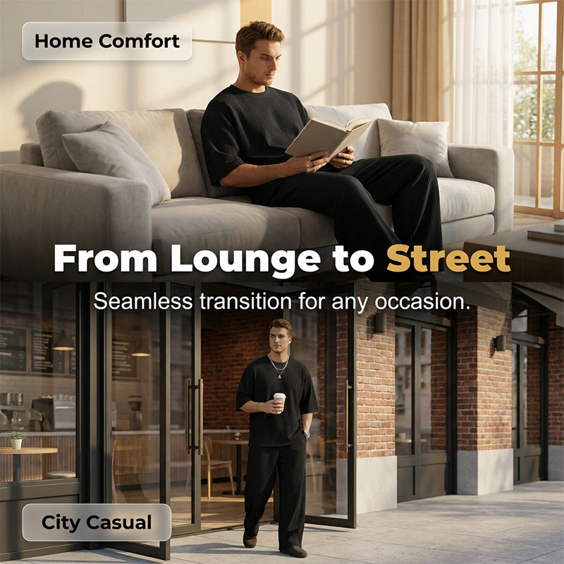 🧍‍♂️Herren Lounge-Set im Plissee-Look – Bequemes Freizeit-Outfit aus weichem Rippstoff für Zuhause & unterwegs 🌟✨