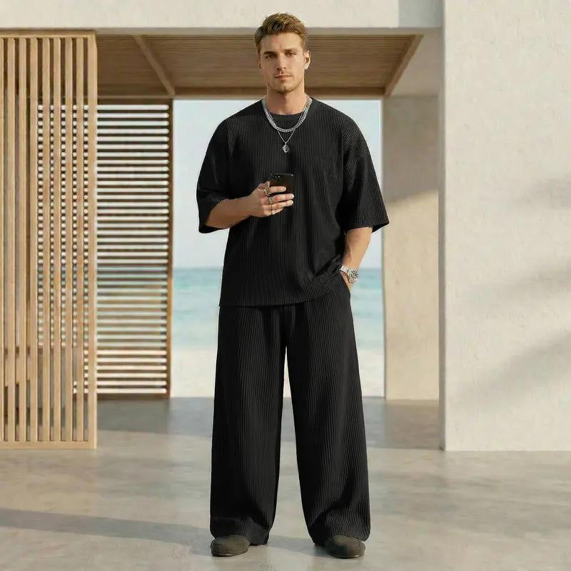 🧍‍♂️Herren Lounge-Set im Plissee-Look – Bequemes Freizeit-Outfit aus weichem Rippstoff für Zuhause & unterwegs 🌟✨