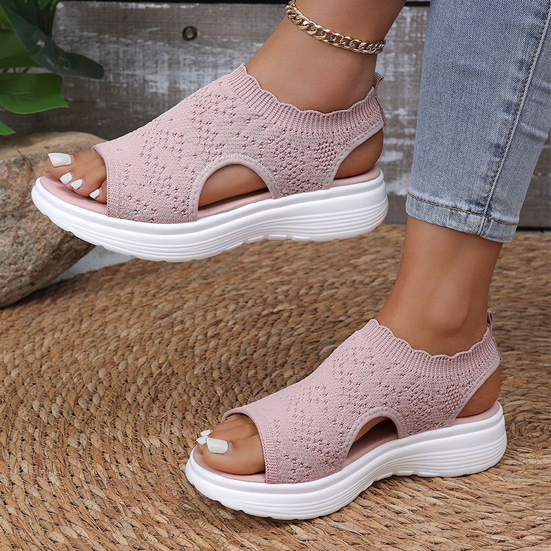 👡 Damen Strick-Plateausandalen ✨ Atmungsaktive bequeme Sommersandalen mit weicher Sohle für Stadt & Spaziergänge