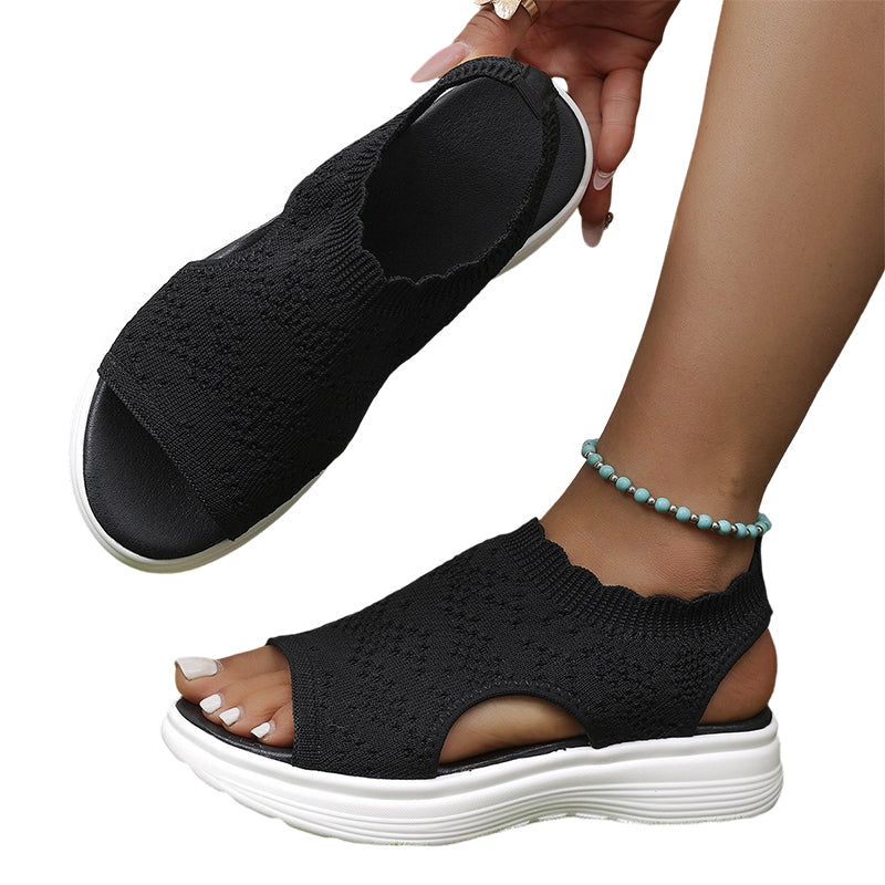 👡 Damen Strick-Plateausandalen ✨ Atmungsaktive bequeme Sommersandalen mit weicher Sohle für Stadt & Spaziergänge