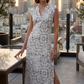 👗Ärmelloses Maxikleid mit abstraktem Muster, V-Ausschnitt & Seitenschlitz – Elegantes Büro- und Freizeitkleid
