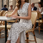 👗Ärmelloses Maxikleid mit abstraktem Muster, V-Ausschnitt & Seitenschlitz – Elegantes Büro- und Freizeitkleid