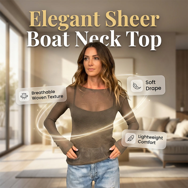 Transparentes Langarmshirt mit Boot-Ausschnitt – Elegantes Sheer Top für Lagenlooks & vielseitige Outfits