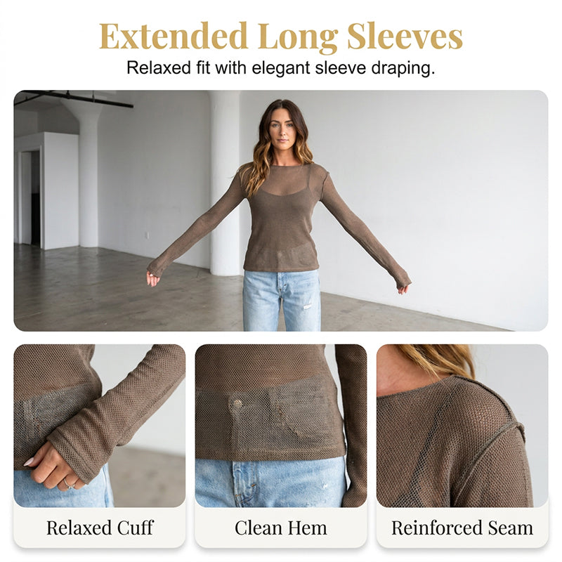 Transparentes Langarmshirt mit Boot-Ausschnitt – Elegantes Sheer Top für Lagenlooks & vielseitige Outfits
