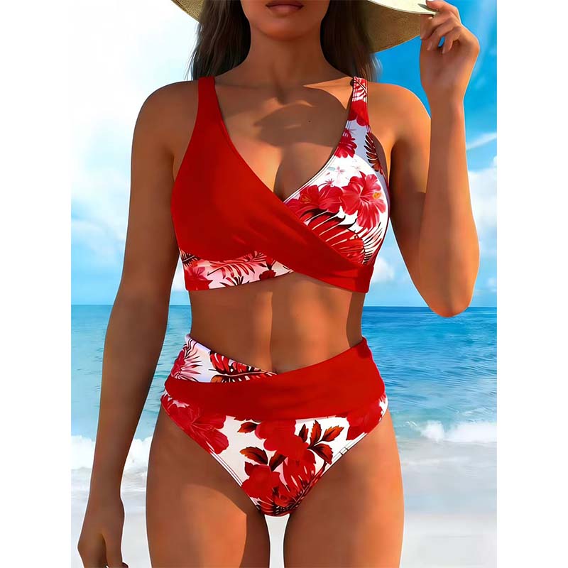 🌸 Hochtailliertes Wickel-Bikini-Set ✨ Figurformender Blumen-Bikini für Strand, Pool & Urlaub