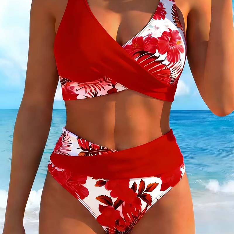 🌸 Hochtailliertes Wickel-Bikini-Set ✨ Figurformender Blumen-Bikini für Strand, Pool & Urlaub