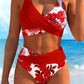 Blumen-Bikini-Set mit hoher Taille – Wickel-Oberteil & formschlüssige Hose für Strand & Pool