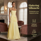 Elegantes Maxikleid mit geraffter Taille & Square Neck – Fließendes Abendkleid in Gelb für Hochzeiten & Festivals