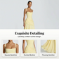 Elegantes Maxikleid mit geraffter Taille & Square Neck – Fließendes Abendkleid in Gelb für Hochzeiten & Festivals