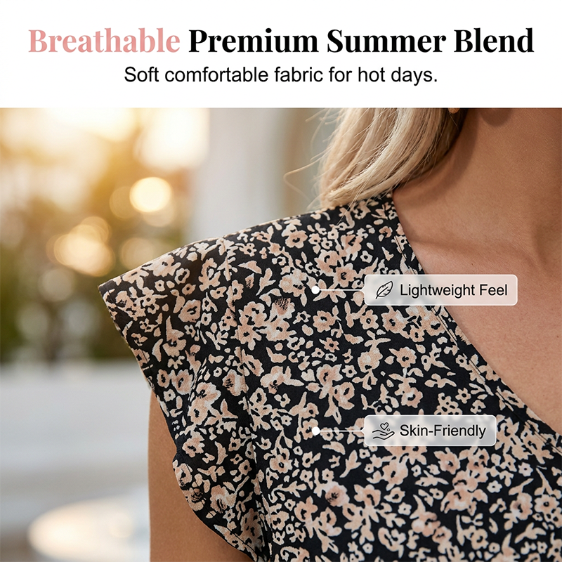 Blumen-Peplum-Top mit V-Ausschnitt & Rüschenärmeln – Sommerliches Damenoberteil für Büro & Freizeit