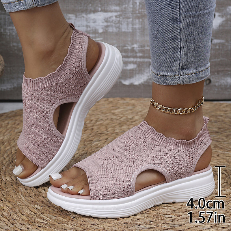 👡Damen Plateau-Sandalen aus atmungsaktivem Strickgewebe – Schlupf-Slipper mit dämpfender Sohle für Sommer, Alltag & Spaziergang