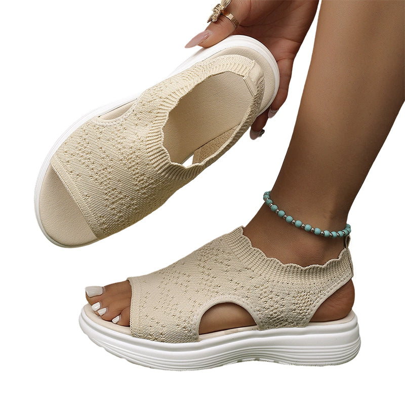 👡Damen Plateau-Sandalen aus atmungsaktivem Strickgewebe – Schlupf-Slipper mit dämpfender Sohle für Sommer, Alltag & Spaziergang