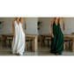 Luftiges Sommer-Maxikleid mit V-Ausschnitt – Lässiges, fließendes Kleid in Leinenoptik für Strand & Urlaub