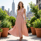 Gestreiftes Maxikleid mit V-Ausschnitt & Knopfdetail
