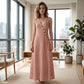 Gestreiftes Maxikleid mit V-Ausschnitt & Knopfdetail