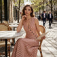 Gestreiftes Maxikleid mit V-Ausschnitt & Knopfdetail