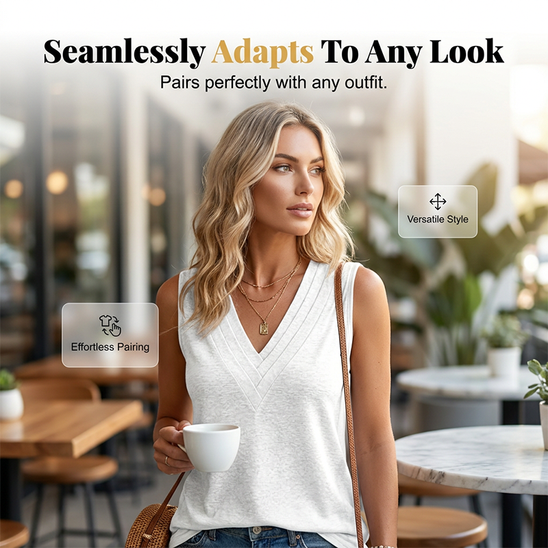 🤍 Leichtes Damen V-Ausschnitt Tanktop ✨ Lässiges ärmelloses Top für Sommer, Freizeit & Alltag