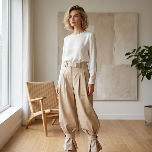 🌸 50 % RABATT FÜR BEGRENZTE ZEIT! 👖 Damen Laternenhose mit Taillenfalten & Rüschen-Bundabschluss – Leichter luftiger Stoff, Gürtel inklusive für Büro, Sommer & Boho Outfits