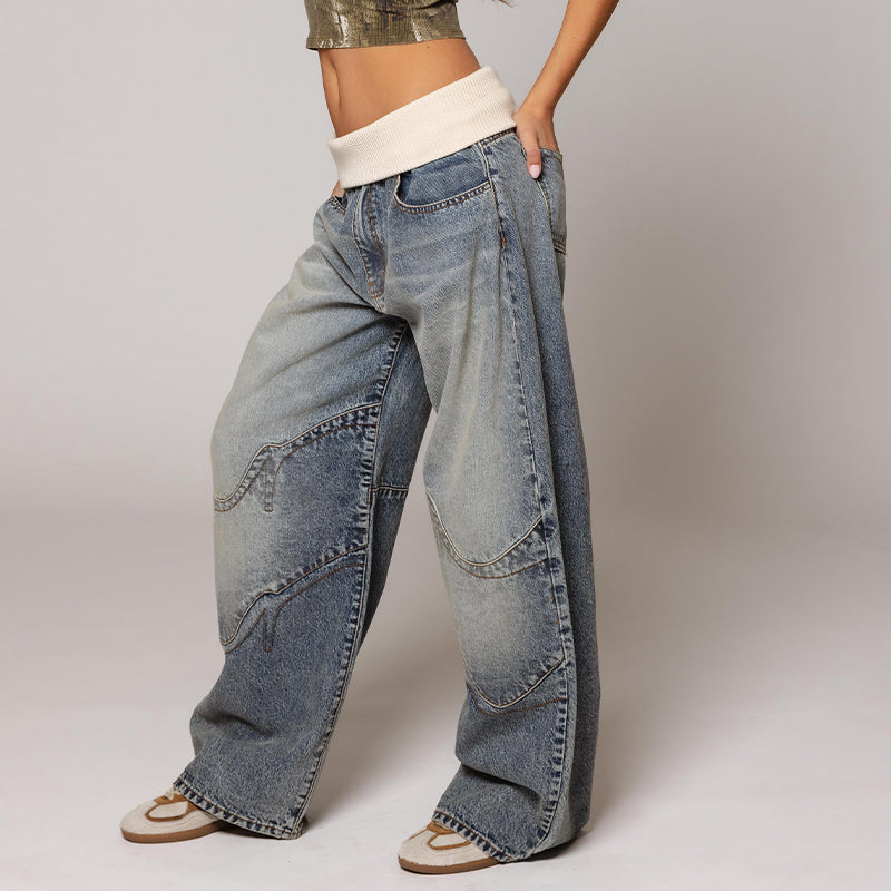 Vintage Damen-Jeans mit niedrigem Bund und weitem Bein