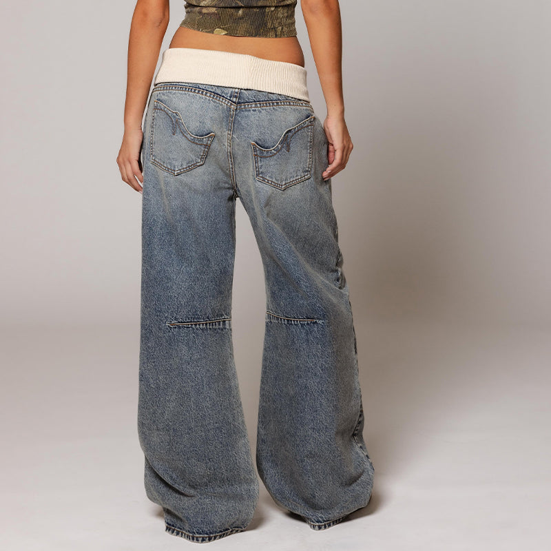 Vintage Damen-Jeans mit niedrigem Bund und weitem Bein