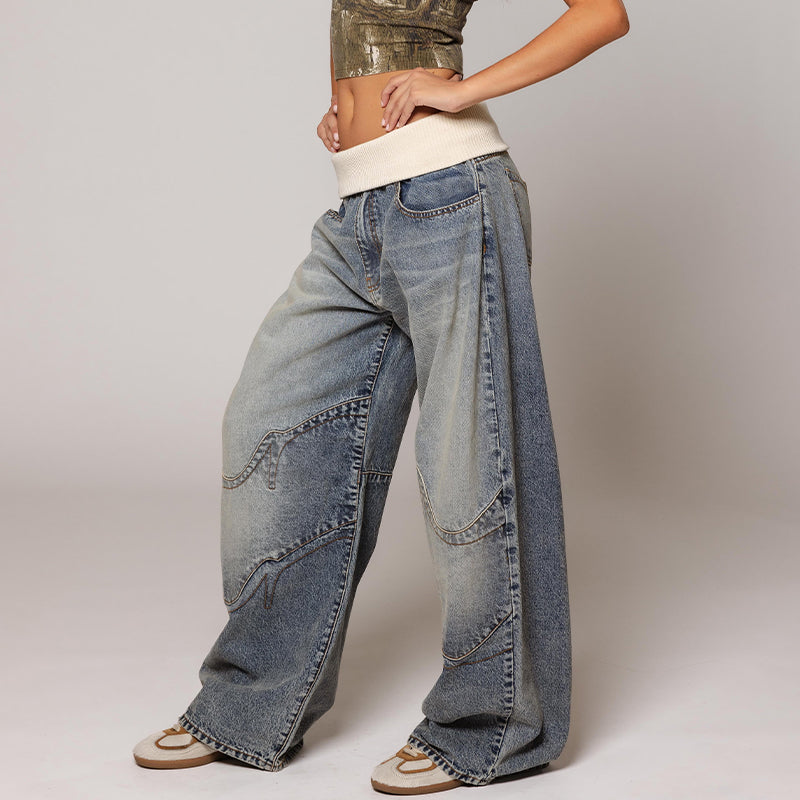 Vintage Damen-Jeans mit niedrigem Bund und weitem Bein