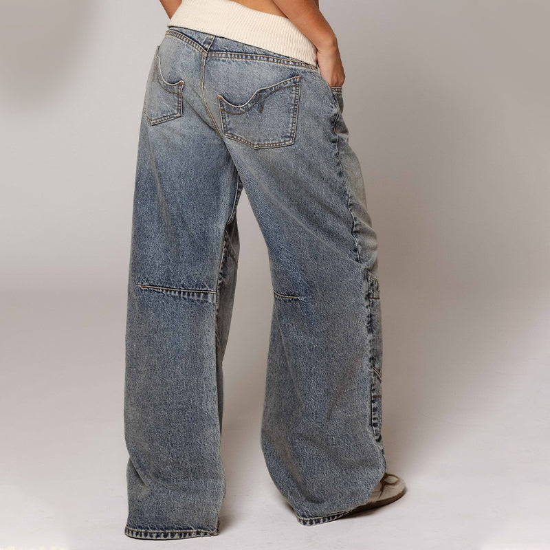 Vintage Damen-Jeans mit niedrigem Bund und weitem Bein