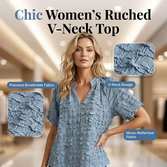 Lässiges Damen-Top in Crinkle-Optik mit V-Ausschnitt