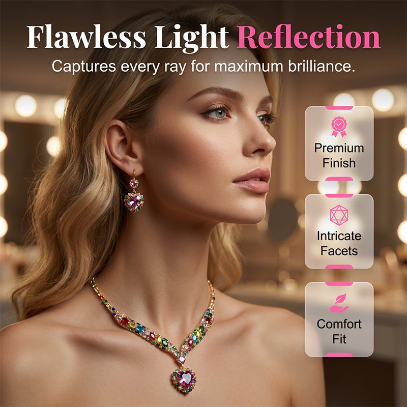 💖Funkelndes Herz Halskette & Ohrringe Set mit Kristallen – Elegantes Schmuckset in Geschenkbox für Festlichkeiten & Alltag✨