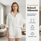 Zweiteiliges Damen Sommer Set aus luftigem Mix-Stoff – Langarm Hemd + Shorts mit Gummibund für Alltag & Urlaub